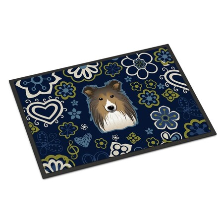 Carolines Treasures 24 x 36 in. Blue Flowers Sheltie Indoor or Outdoor Mat BB5093JMAT